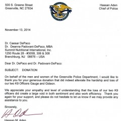 Greenville Police Department Thanks Summit Nutritionals International™